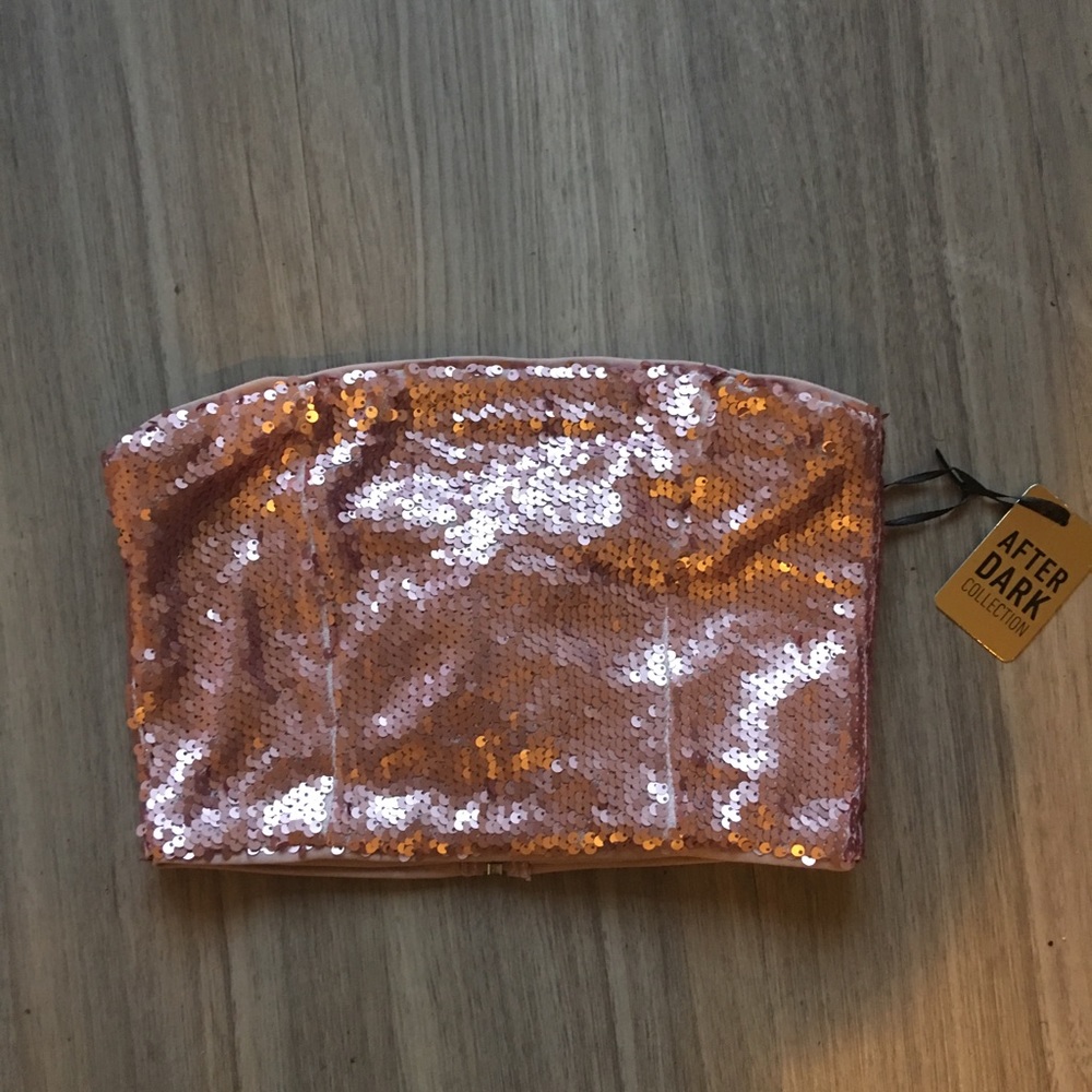 ROSE GOLD SEQUIN TUBE CROP TOP (zipper issue)